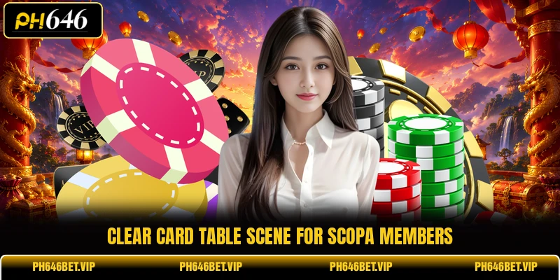 Clear card table scene for Scopa members