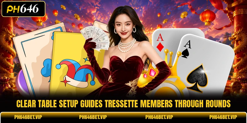 Clear table setup guides Tressette members through rounds