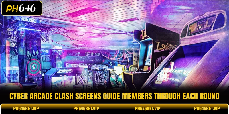 Cyber Arcade Clash screens guide members through each round