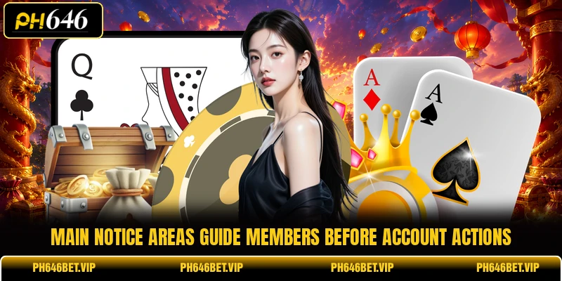 Main notice areas guide members before account actions