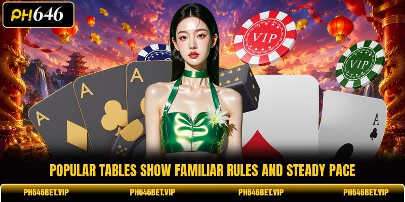 Popular tables show familiar rules and steady pace