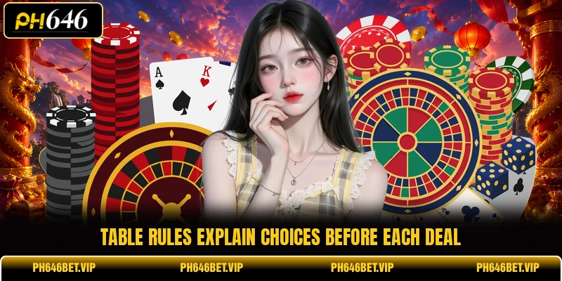 Table rules explain choices before each deal
